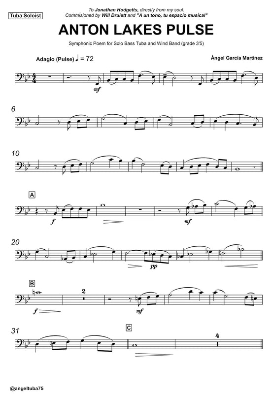 Anton Lakes Pulse, Tuba Soloist part (bass clef) - FREE Digital Download