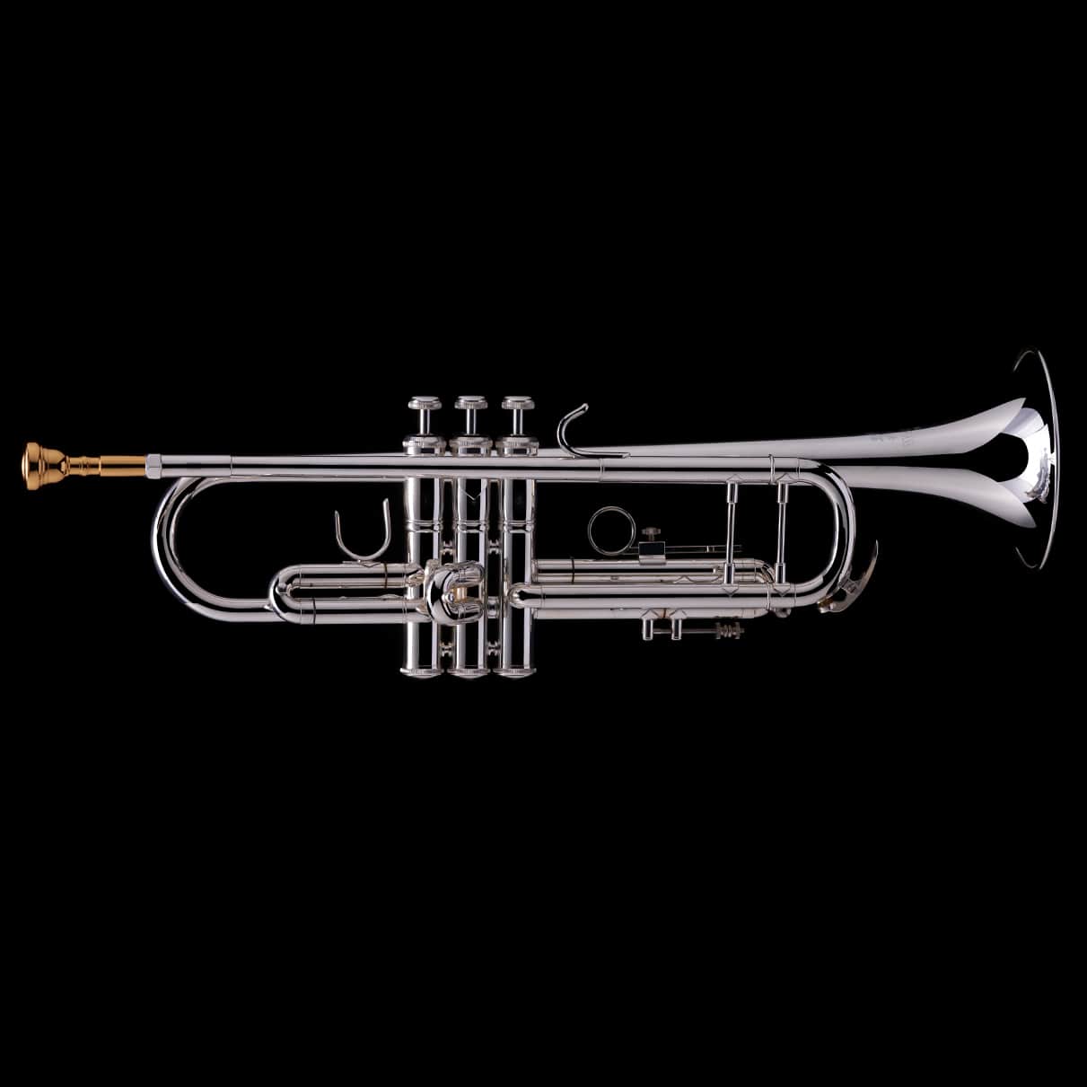 An image of a Bb Professional Trumpet in silver from Wessex Tubas, facing right