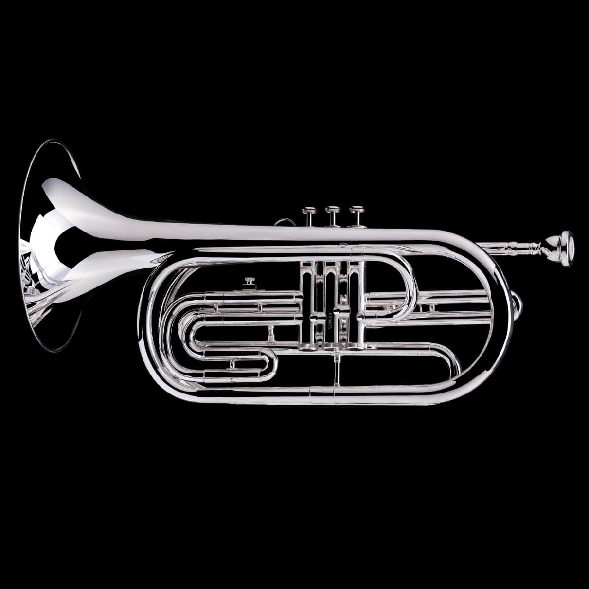 An image of a Bb Flugabone (Marching Trombone) in silver from Wessex Tubas, facing left